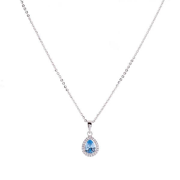 P1833-B - Light Blue Teardrop CZ Silver Necklace