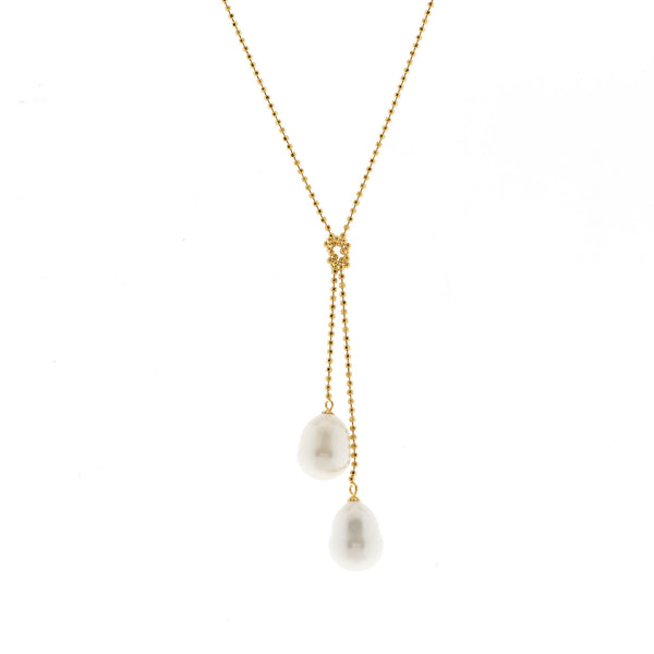 N63-701YG - Double Baroque Pearl on Gold Plate Chain