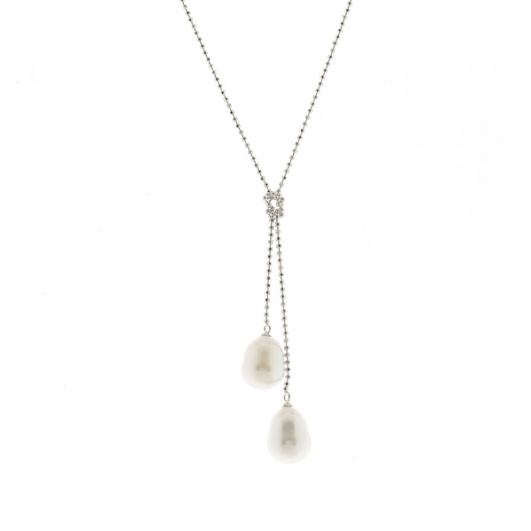 N63-701RH - Double Baroque Pearl on Silver Chain