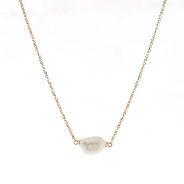 N93-GP - Large Keshi Pearl on Gold Rolo Chain Necklace
