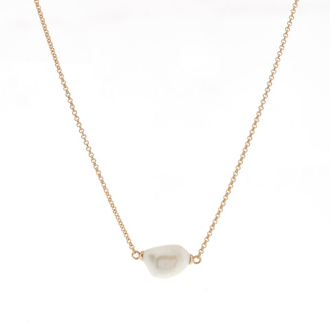 N93-GP - Large Keshi Pearl on Gold Rolo Chain Necklace