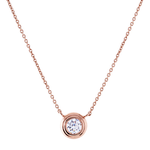 N421-RG - Rose gold round bezel cz necklace