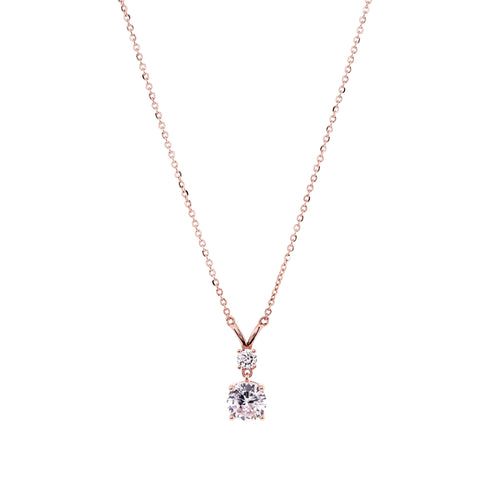 P7783-RG - Rose Gold Double CZ Pendant on Fine Chain