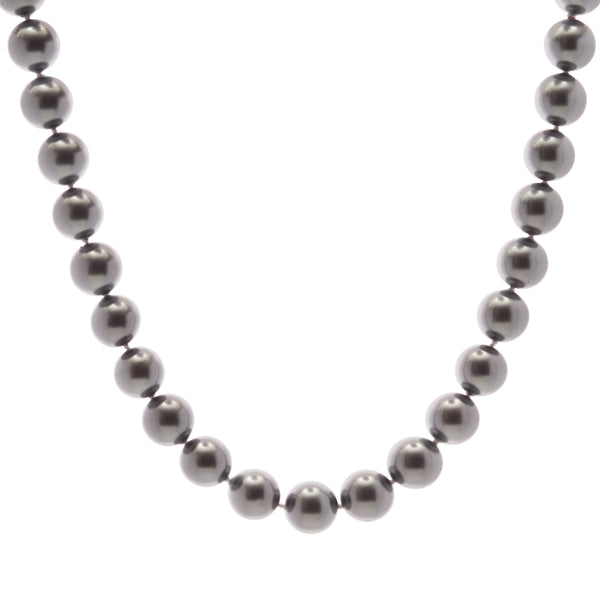 N212 - 14mm grey pearl necklace with silver cz ball clasp -