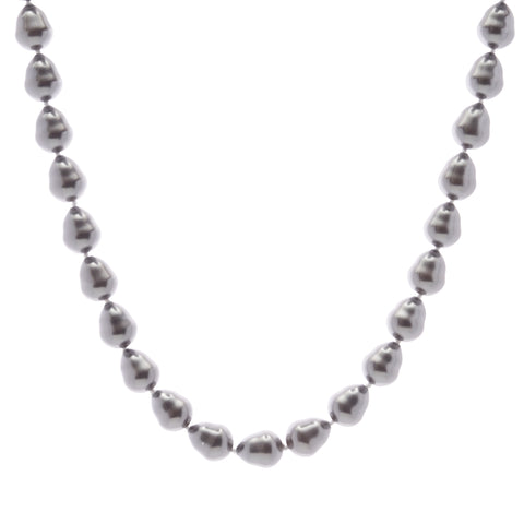 N212BAR - 12 x 15mm grey baroque pearl necklace with silver cz ball clasp -