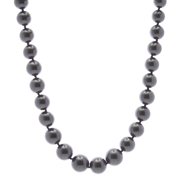 N608 - 14mm black pearl necklace with silver cz ball clasp