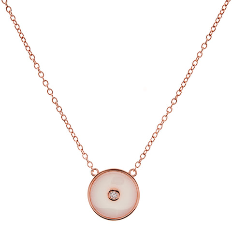 N2872-WRG - White rose gold round cz pendant on fine silver chain