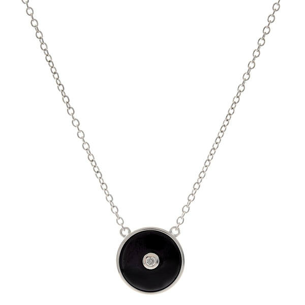 N2872-BRH - Black rhodium plate round cz pendant on fine chain