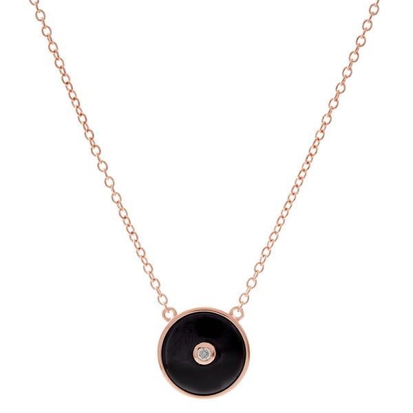 N2872-BRG - Black rose gold plate round cz pendant on fine chain