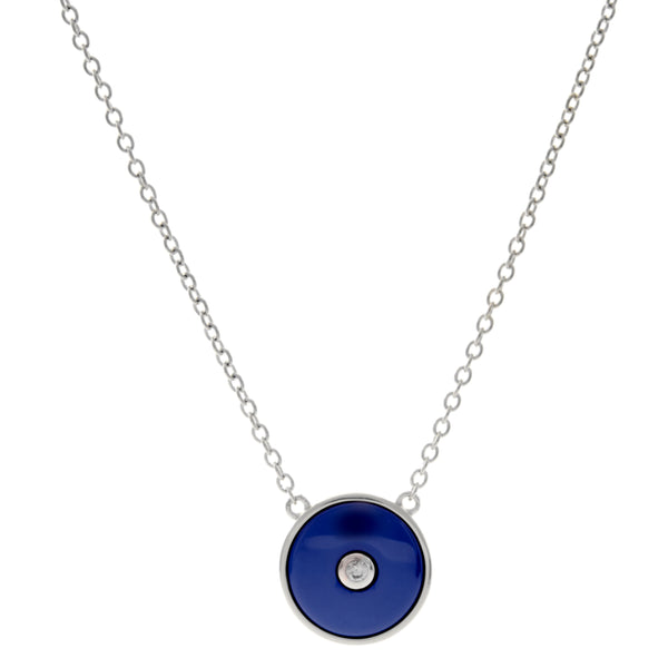 N2872-LRH - Lappis rhodium round cz pendant on fine chain