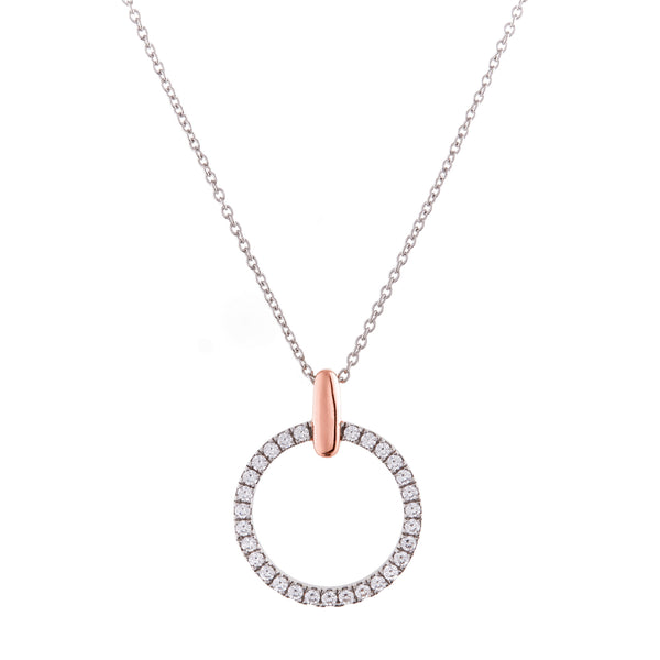 P73-RG - Rose Gold & rhodium round cz pendant on fine chain