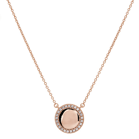 P1127-RG - Rose gold cz disc necklace