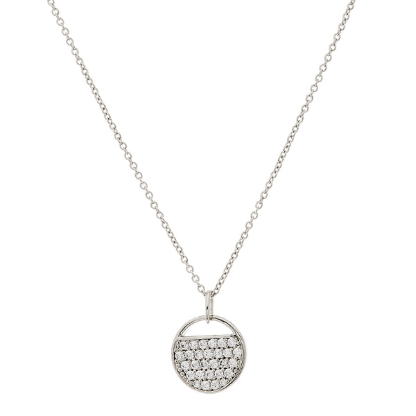 N128-RH - Rhodium round cz tag necklace