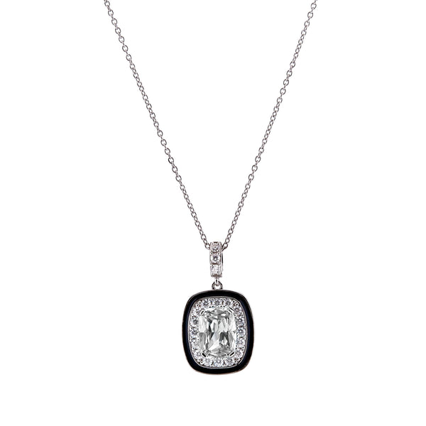 P1711- Black & clear cz pendant on fine chain