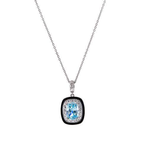 P1711-B - Black, blue & clear cz pendant on fine chain