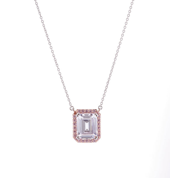 P1849 - Rhodium pink & clear cz pendant on fine chain