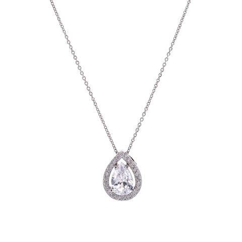 P31862 - Rhodium teardrop cz pendant on fine chain