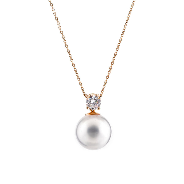 P78-RG - Rose gold claw set cz & pearl pendant on fine chain