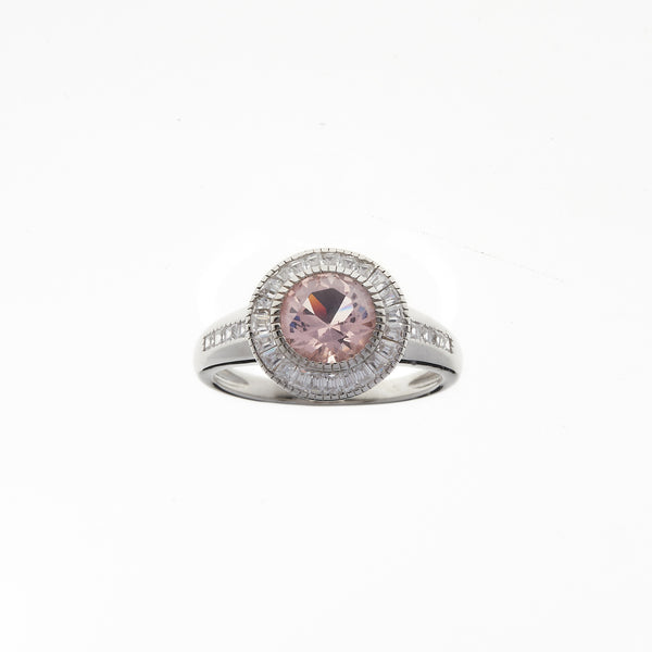 R7480-P - Round Pink CZ Silver Ring