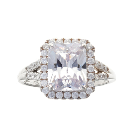 R1135 - Rectangle rhodium cz dress ring -