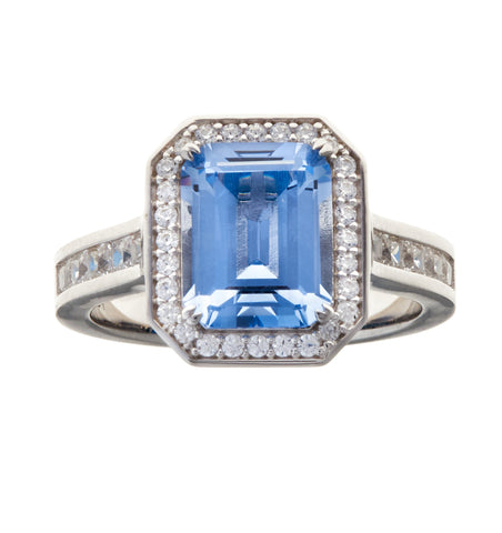 R1521-B - Blue topaz cz rectangle dress ring
