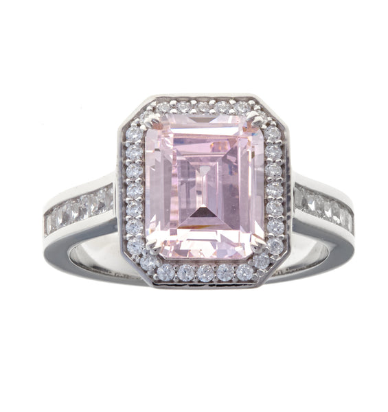 R1521-P - Rectangle pink cz & cz dress ring