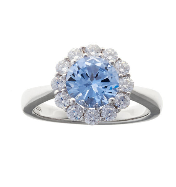 R1734 - White & blue cz flower ring