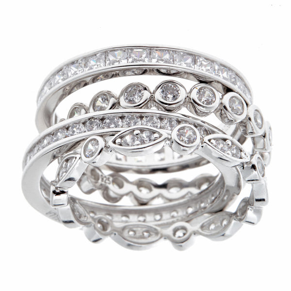 R7073 - Rhodium 4-piece ring stack -