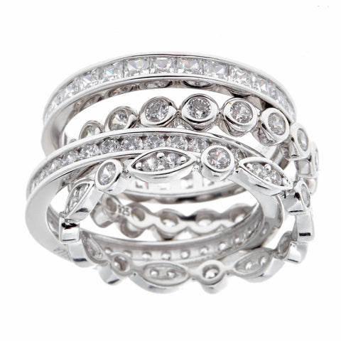 R7073 - Rhodium 4-piece ring stack -