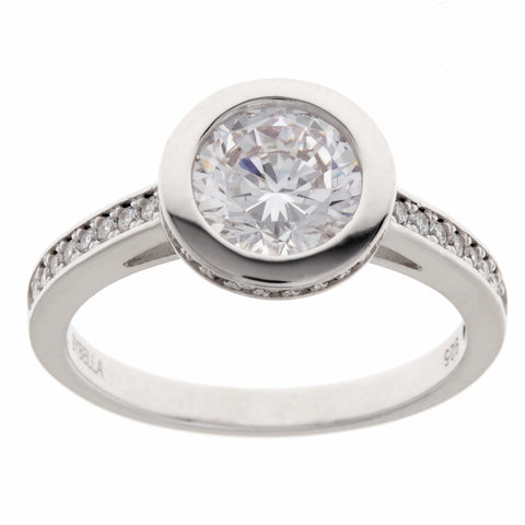 Rhodium bezel set cubic zirconia ring - R8175