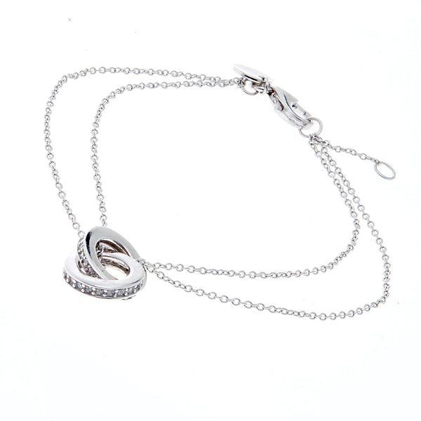 Rhodium interlock cubic zirconia double chain bracelet - B7667