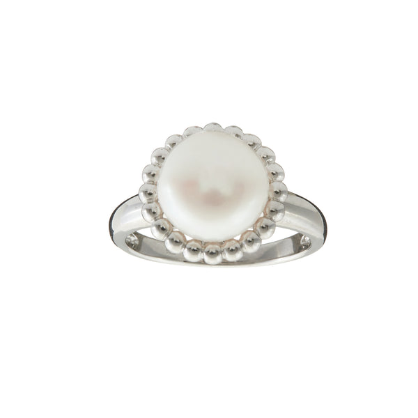 R1718 - Rhodium round pearl ring