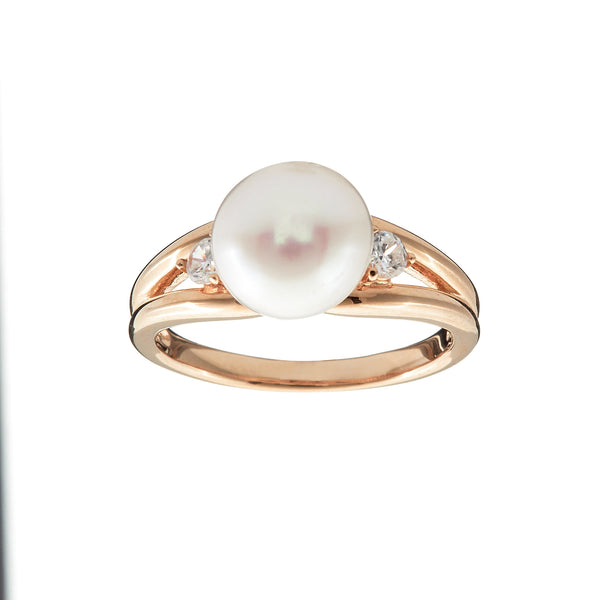 R731-GP - Gold Plate CZ & Freshwater Pearl Ring