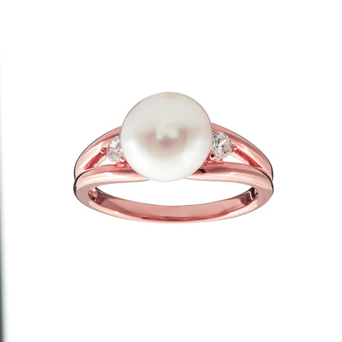 R731-RG - Rose Gold CZ & Freshwater Pearl Ring