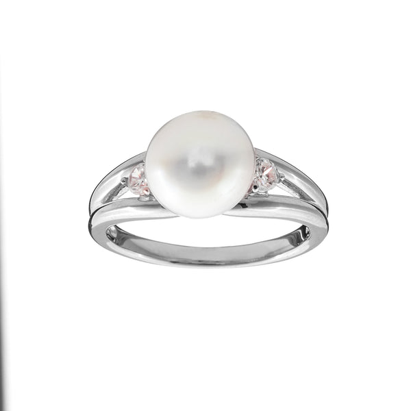R731-RH - Rhodium CZ & Freshwater Pearl Ring