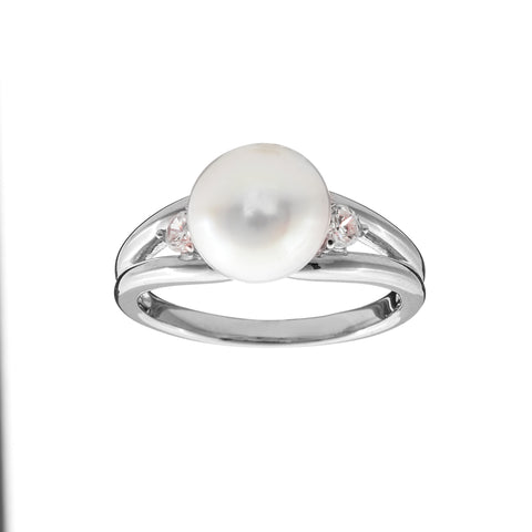 R731-RH - Rhodium CZ & Freshwater Pearl Ring