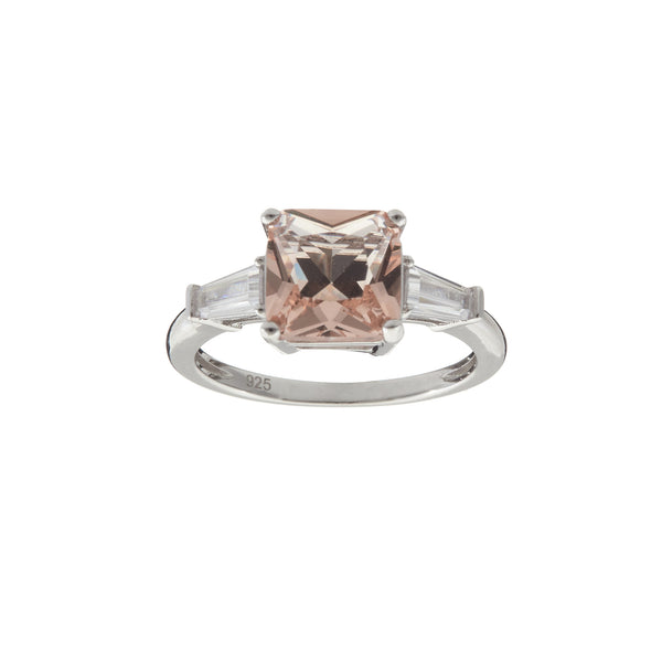R116-P - Rhodium pink & clear cz ring