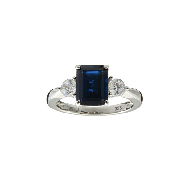 R1843-B - Sapphire Blue & clear cz ring