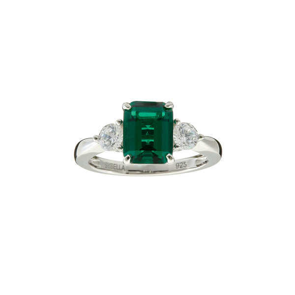 R1843-G - Emerald green & clear cz ring