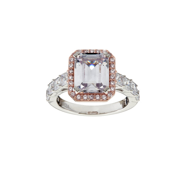 R1849- Rhodium pink & clear cz dress ring