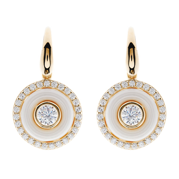 E261-WGP - Gold white ceramic and cz earrings