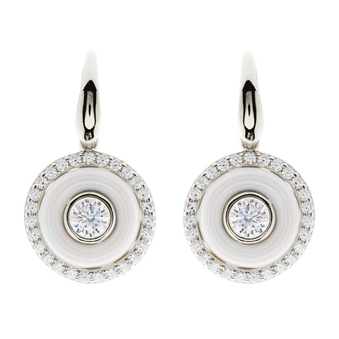 E261-WRH - Rhodium white ceramic and cz earrings