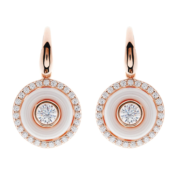 E261-WRG - Rose gold white ceramic and cz earrings