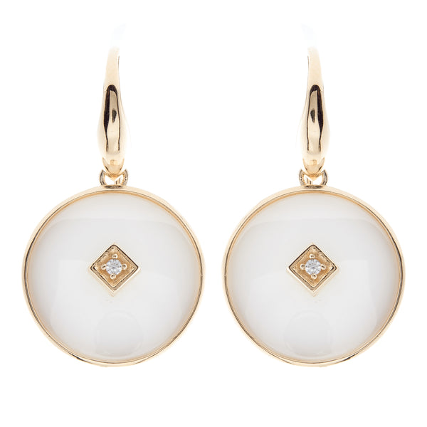 E2664-WGP - Gold & white ceramic with cz centrepiece hook earring