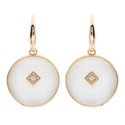 E2664-WGP - Gold & white ceramic with cz centrepiece hook earring