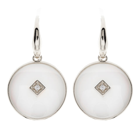 E2664-WRH - Rhodium & white ceramic with cz centrepiece hook earring