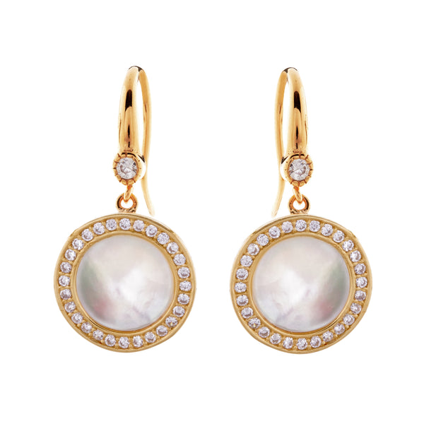 E2019-GP - Yellow gold & white mother pearl & cz earrings