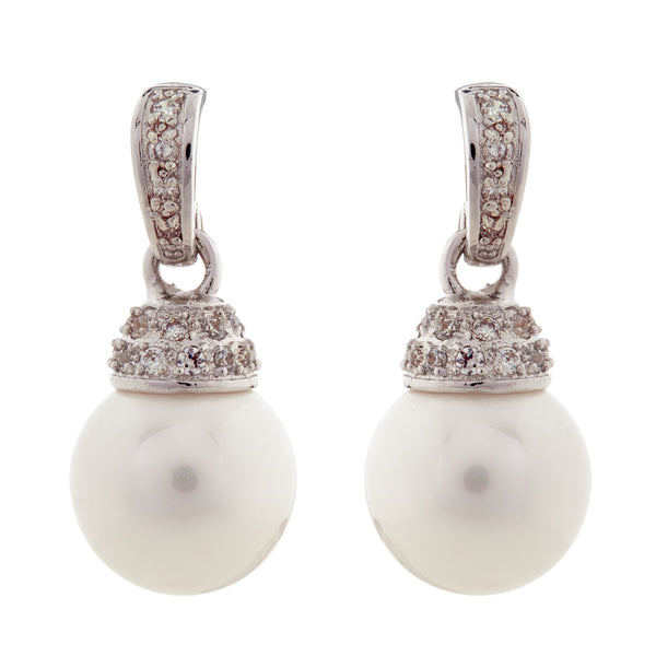 E2002 - Rhodium & white pearl earrings