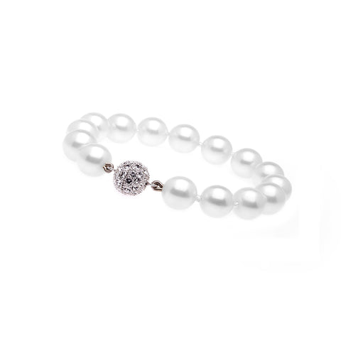 B701-SR - 10mm round white pearl bracelet with silver cz ball clasp