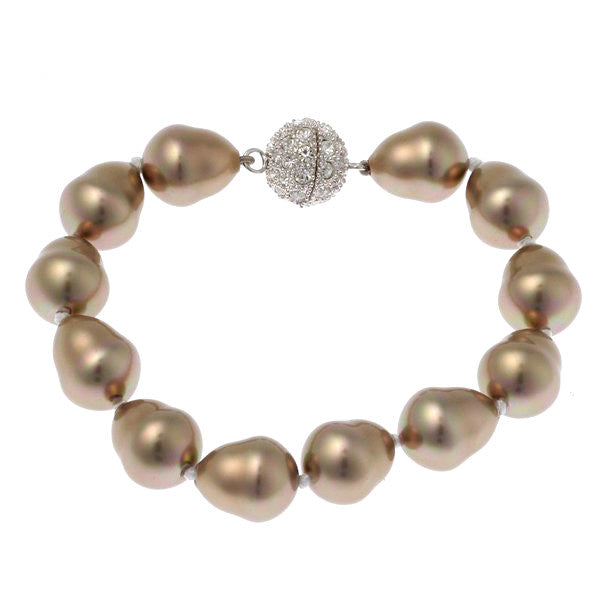 B712BAR - Coffee Baroque pearl bracelet with silver cz ball clasp